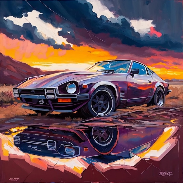 Datsun 280zx surreal oil painting