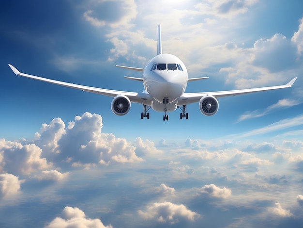 Фото Бюджет и расписание полетов коммерческого самолета, летящего через облака в небоскребе