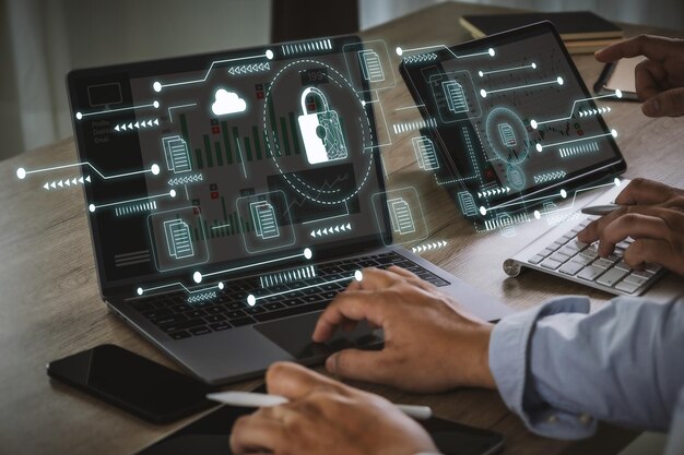 datum technology analytic digital on laptop analyst working with business analytics and datum data finance management strategy