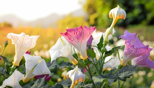 Photo datura flower in field with blur background