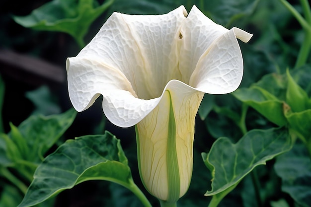 庭のチョウセンアサガオの花学名 Datura stramonium