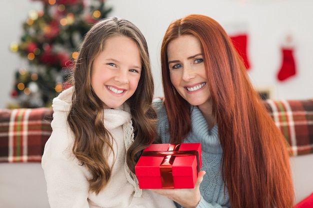 Daughter giving her mother a christmas present