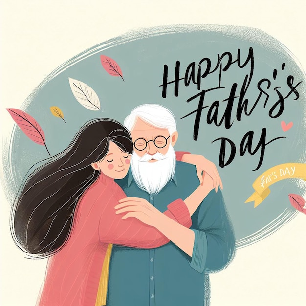 A daughter hugs her father and wishes him Happy Fathers Day