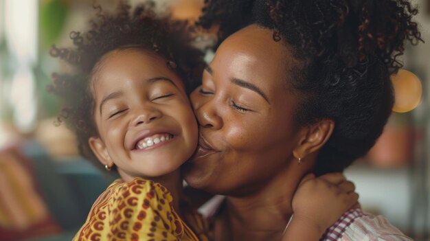 Daughter kisses mother for Mothers Day