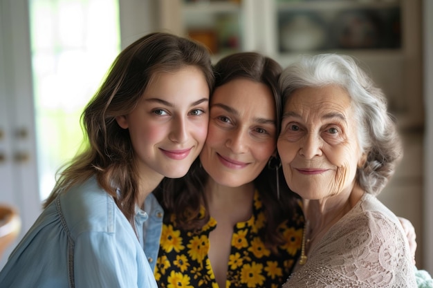 Foto la figlia, la madre e la nonna insieme il giorno della madre.