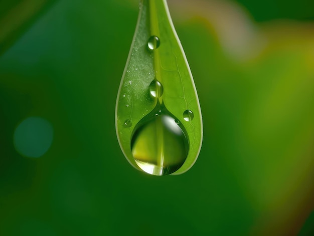 Dauwdruppel hangt aan het puntje van een groen blad