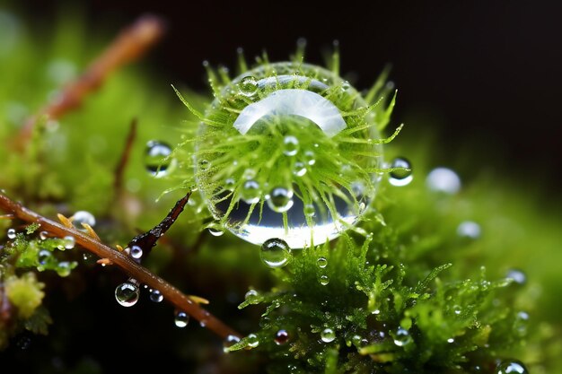 Foto dauwdruppels op mos macro een druppel water op mos