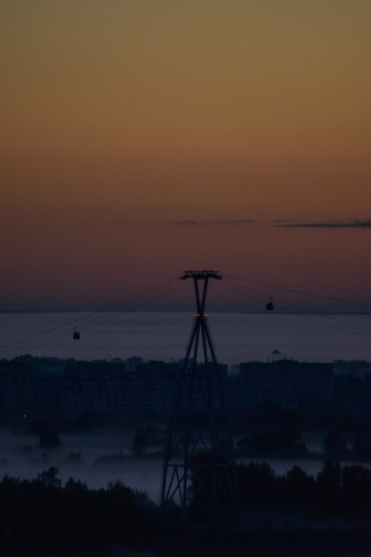 dawn over the cable car across the river