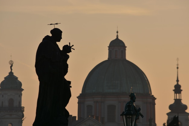 Dawn on the Charles Bridge in Prague