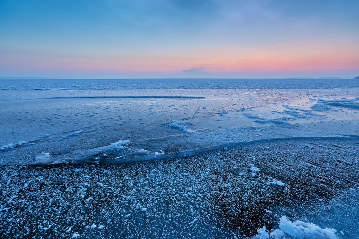 Photo 얼음 호수에 새벽, 새벽 겨울 아침 겨울 풍경