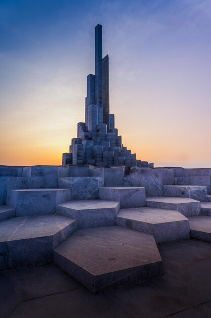 Dawn at Nghinh Phong tower square in Tuy Hoa coastal city Phu Yen province Vietnam This is a new place that attracts tourists and locals Travel and landscape concept