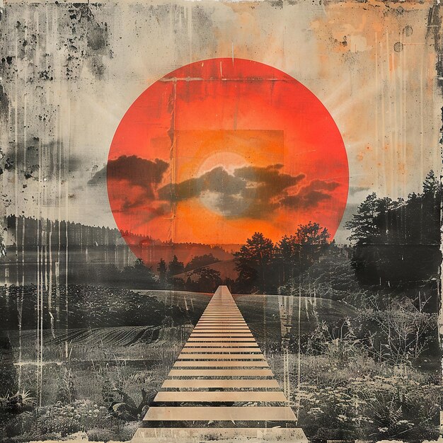 Dawn Over Farm Sunrise Symbolisme in hedendaagse kunst collage