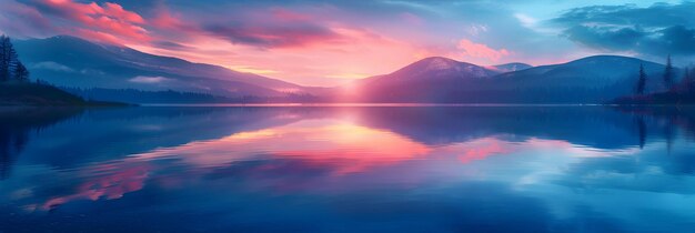 Photo dawn reflections on serene lake tranquil waters reflect colorful sky at dawn creating perfect mirr