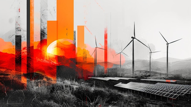 Photo dawn of renewable energy art collage