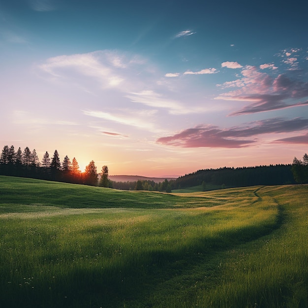 Dawn's Embrace A Minimalist Meadow at Sunrise