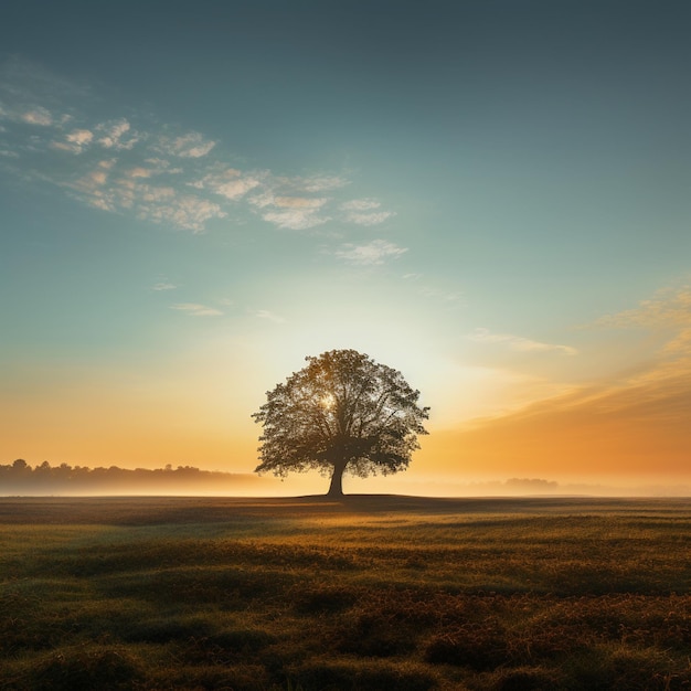 Dawn's Embrace A Minimalist Meadow at Sunrise