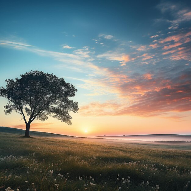 Dawn's Embrace A Minimalist Meadow at Sunrise