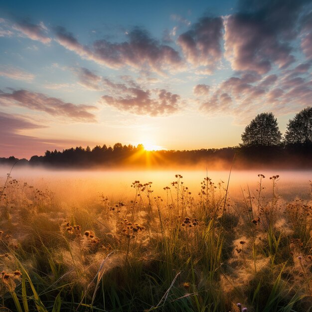 Dawn's Embrace A Minimalist Meadow at Sunrise