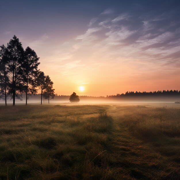 Dawn's Embrace A Minimalist Meadow at Sunrise