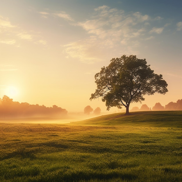 Dawn's Embrace A Minimalist Meadow at Sunrise