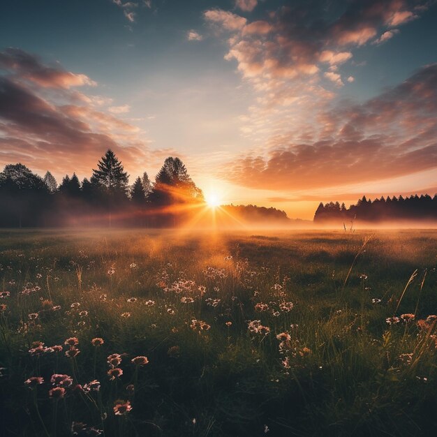 Dawn's Embrace A Minimalist Meadow at Sunrise