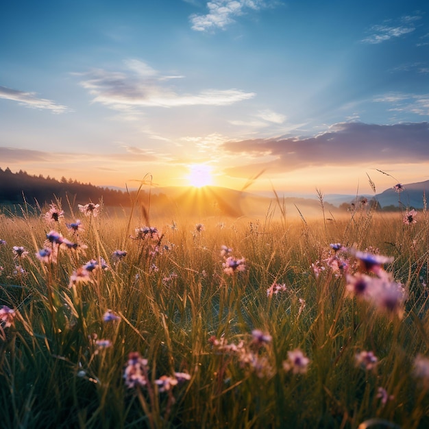 Dawn's Embrace A Minimalist Meadow at Sunrise