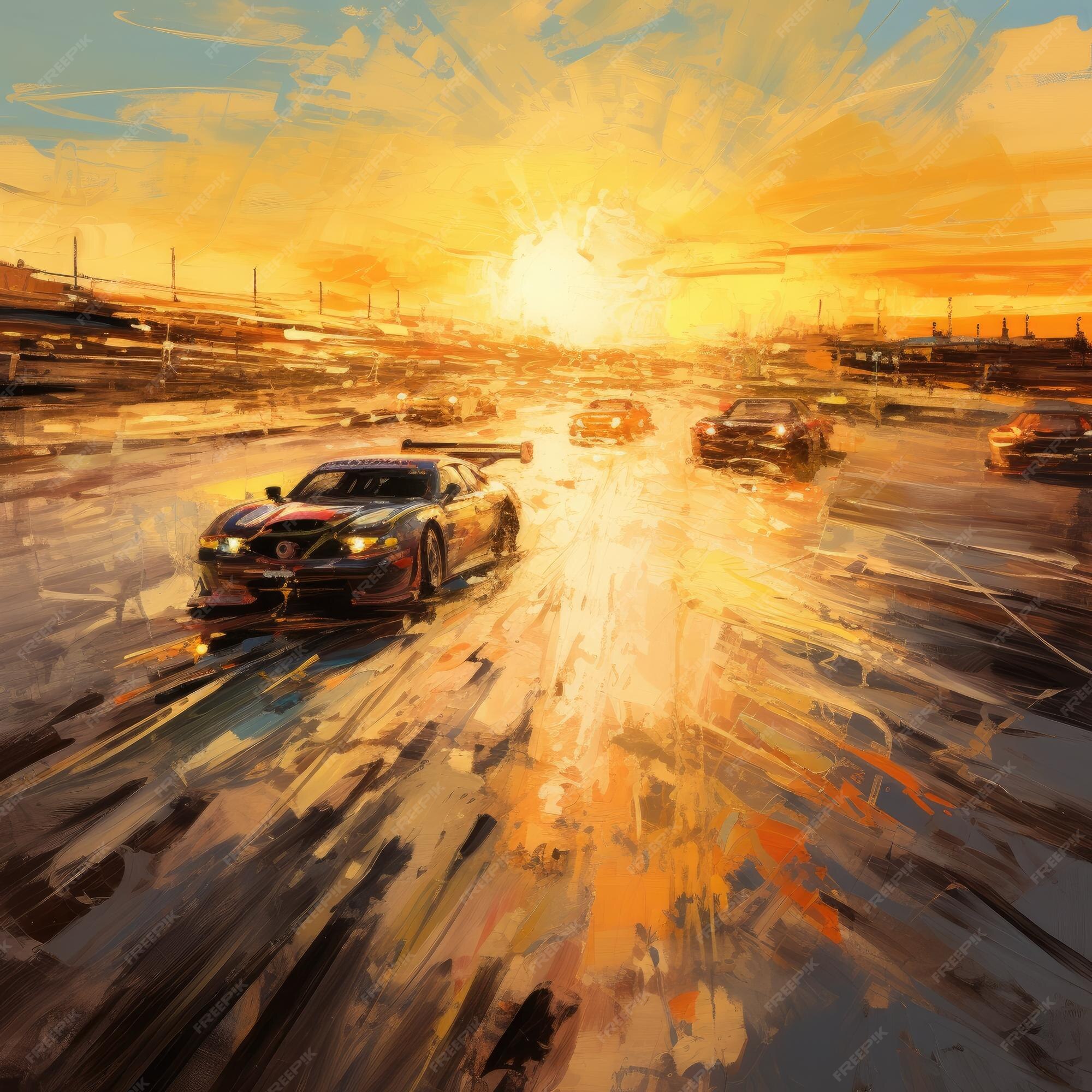 Premium AI Image  Dawn of Speed A NASCAR Symphony in Impressionism