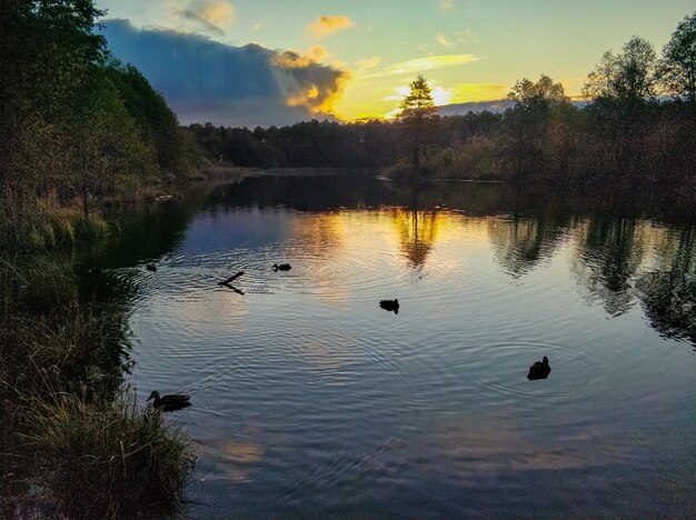 Dawn of the sun on a blue lake in Kazan