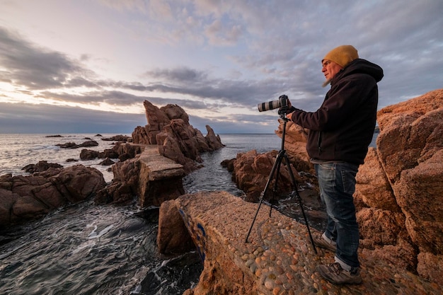 at dawn taking photos