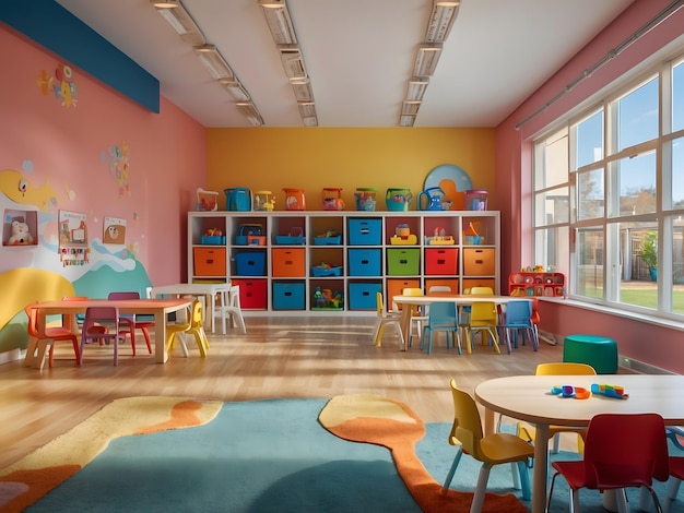 Day care nursery or preschool kindergarten school spacious interiors classroom