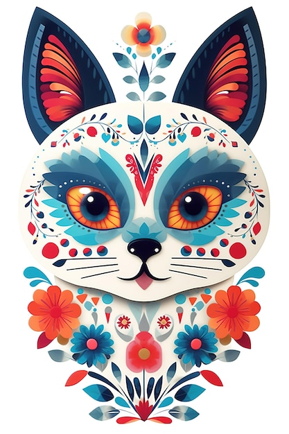 Day of the dead cat skull art