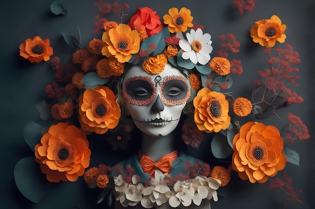 day of the dead catrina paper art style ai generated