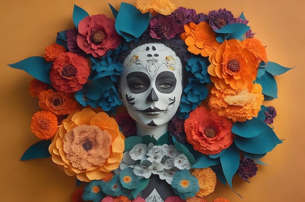 Day of the dead catrina paper art style ai generated