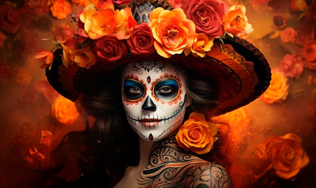 day of the dead celebration halloween helloween vibrant illustrations skull makeup costume spooky