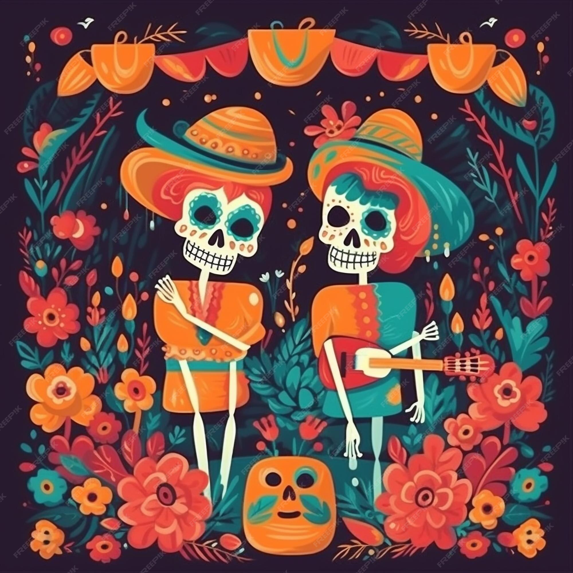 Premium AI Image Day Of The Dead Celebration In Mexico In Bright Colors premium-ai-image-day-of-the-dead-celebration-in-mexico-in-bright-colors