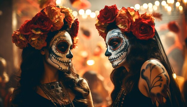 Day of dead celebration with cempasuchil flowers