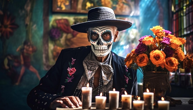 Day of dead celebration with cempasuchil flowers