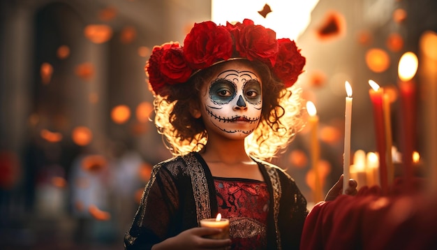 Day of dead celebration with cempasuchil flowers