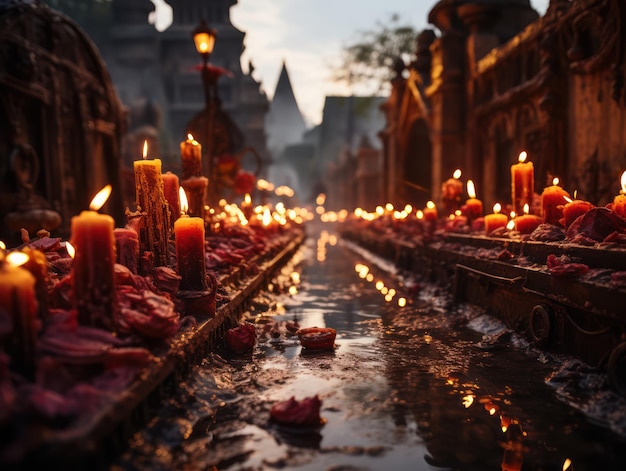 メキシコの死者の日の墓地、ろうそくの明かり AI 生成