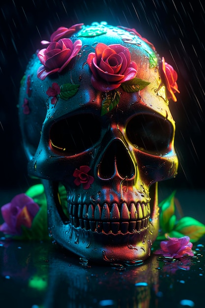 day of the dead colorful skull