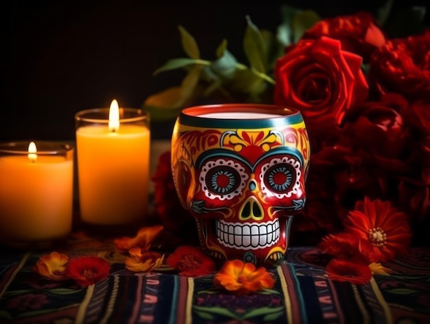 Day of the dead composition with copy space