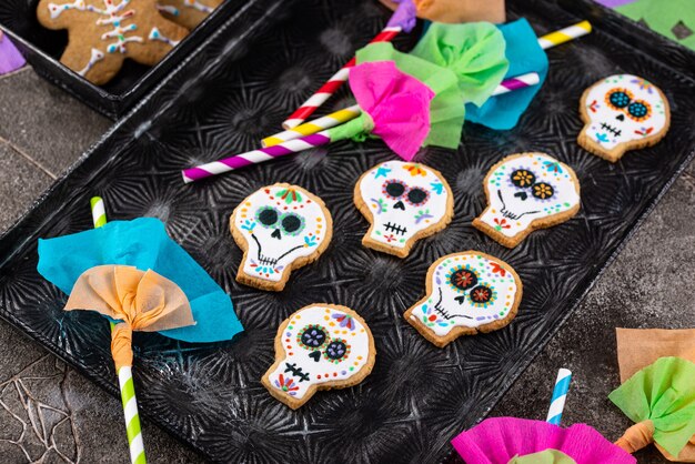 Day of the dead cookies in shape of sugar skull