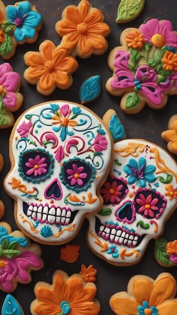 Day of the dead cookies in shape of sugar skull