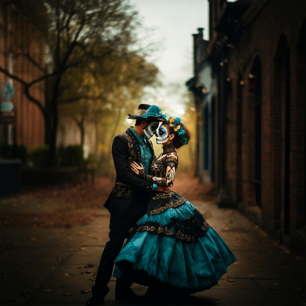 Day of the Dead Dancers on deserted street