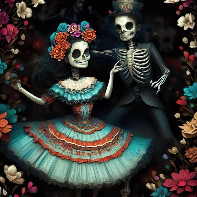 Day of the dead dancing digital art