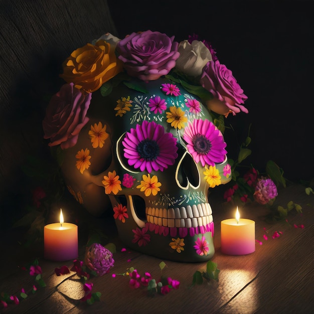 Day of the dead decoration colorful skull Generatd by Ai