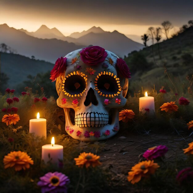 Day of the dead decoration colorful skull Generatd by Ai