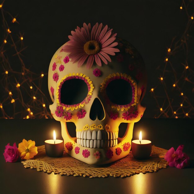 Day of the dead decoration colorful skull Generatd by Ai