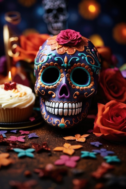 죽은 사람들의 날 Dia De Los Muertos 축제 배경 AI 생성