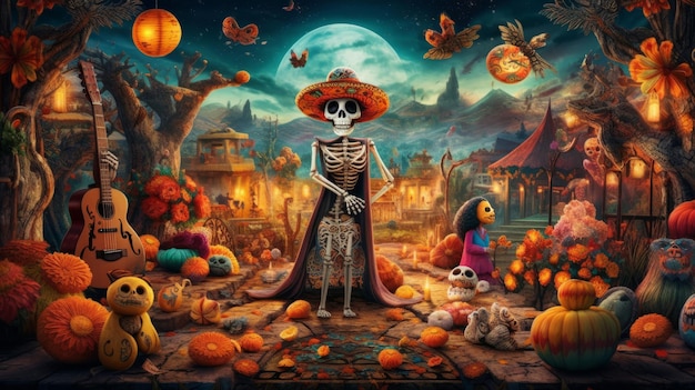 망자의 날 Dia de los muertos Illustration AI GenerativexA